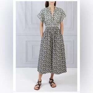 Apiece Apart navy and Cream Floral Midi Dress